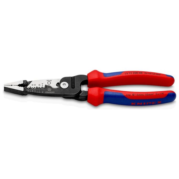 Knipex 13 72 200 ME Pinza Multifunzione per Elettricista Capacita' Spelatura 0,5 - 6 mm Lama Spelacavi Design Ibrido Impugnature Bicomponenti colore Nero Blu Rosso Acciaio inox Knipex 13 72 200 ME Pinza Multifunzione per Elettricista Capacita' Spelatura 0,5 - 6 mm Lama Spelacavi Design Ibrido Impugnature Bicomponenti colore Nero Blu Rosso Acciaio inox