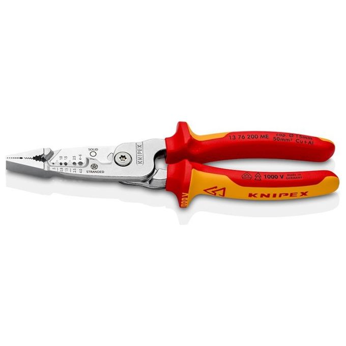 Knipex 13 76 200 ME Pinza Multifunzione da Elettricista spelatura 0,5-6 mm isolata VDE IEC 60900 200 mm colore Rosso Giallo