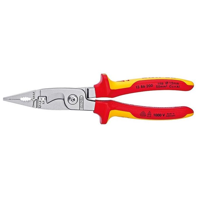 Knipex 13 86 200 Pinza per Elettroinstallazioni 6 funzioni VDE 1000V isolata bicomponente 200 mm colore Cromo