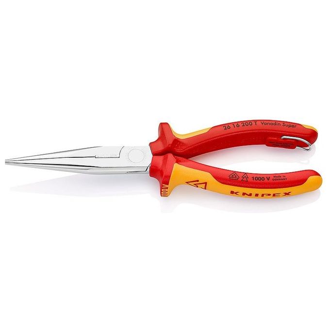 Knipex 26 16 200 T Pinza a becco piatto con tronchese laterale 200 mm VDE 1000 V anticaduta colore Rosso Giallo Knipex 26 16 200 T Pinza a becco piatto con tronchese laterale 200 mm VDE 1000 V anticaduta colore Rosso Giallo