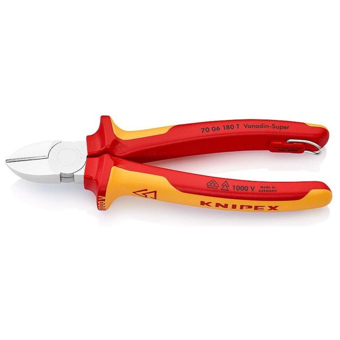 Knipex 70 06 180 T Pinze da taglio diagonale acciaio al vanadio manici isolati VDE certificato fino a 1000 V colore Arancione Rosso