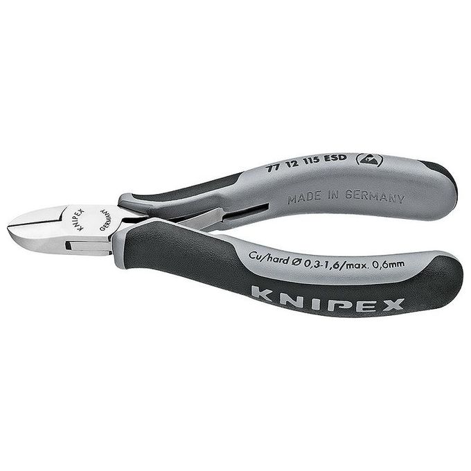 KNIPEX 77 12 115 ESDSB Tronchesi laterali per elettronica ESD con cerniera passante impugnature multicomponente testa tonda 115 mm colore Nero KNIPEX 77 12 115 ESDSB Tronchesi laterali per elettronica ESD con cerniera passante impugnature multicomponente testa tonda 115 mm colore Nero
