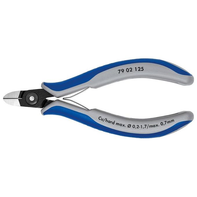 Knipex 79 02 125 Pinza Tronchese di Precisione per Elettronica Acciaio al Cromo Vanadio Durezza 64 HRC Impugnature Bicomponente colore Blu Grigio