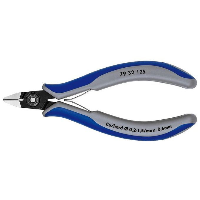 KNIPEX 79 32 125 Tronchese Laterale di Precisione per Elettronica Acciaio al Cromo-Vanadio Durezza 64 HRC Impugnature Bicomponenti colore Blu Grigio