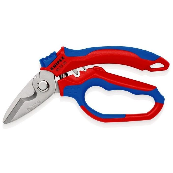 Knipex 95 05 20 SB Forbice da Elettricista Angolata Bicomponente Acciaio Inox 160 mm con Troncafilo e Crimpatura colore Blu Rosso Knipex 95 05 20 SB Forbice da Elettricista Angolata Bicomponente Acciaio Inox 160 mm con Troncafilo e Crimpatura colore Blu Rosso