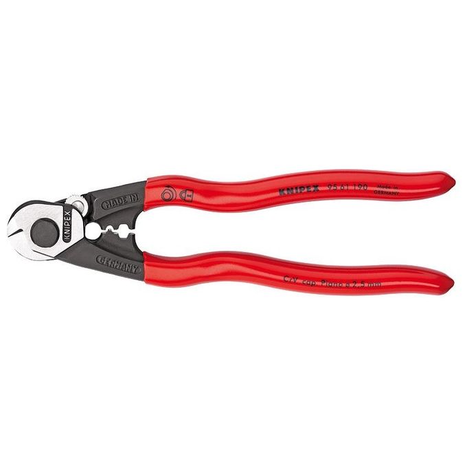 KNIPEX 95 61 190 Cesoia per Funi in Acciaio Forgiato con Impugnature in Resina Sintetica 190 mm colore Rosso