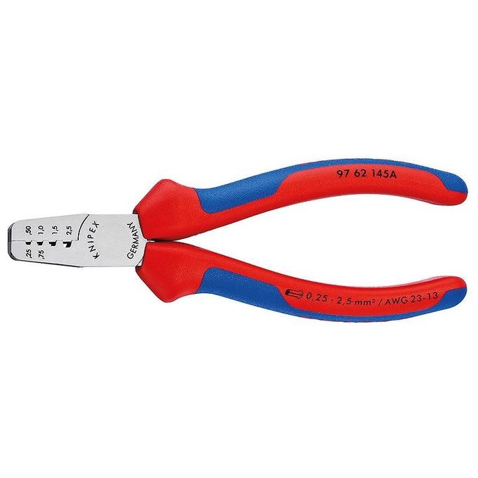 KNIPEX 97 62 145 A Crimpatrici per terminali a bussola 0,25—2,5 mm² 4 alloggiamenti impugnatura comfort colore Nero KNIPEX 97 62 145 A Crimpatrici per terminali a bussola 0,25—2,5 mm² 4 alloggiamenti impugnatura comfort colore Nero