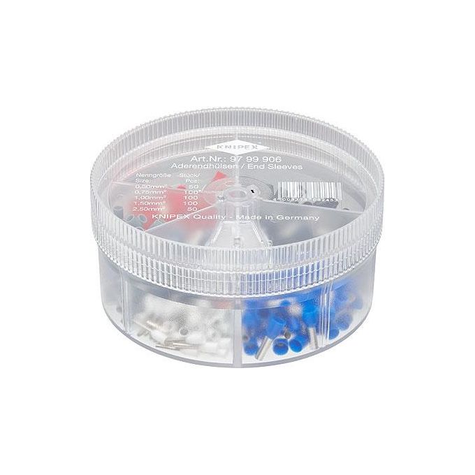 Knipex 97 99 906 Assortimento Terminali a Bussola Preisolati 400 pezzi 0,5 2,5 mm² Codice Colore DIN Scatola Dispenser Trasparente