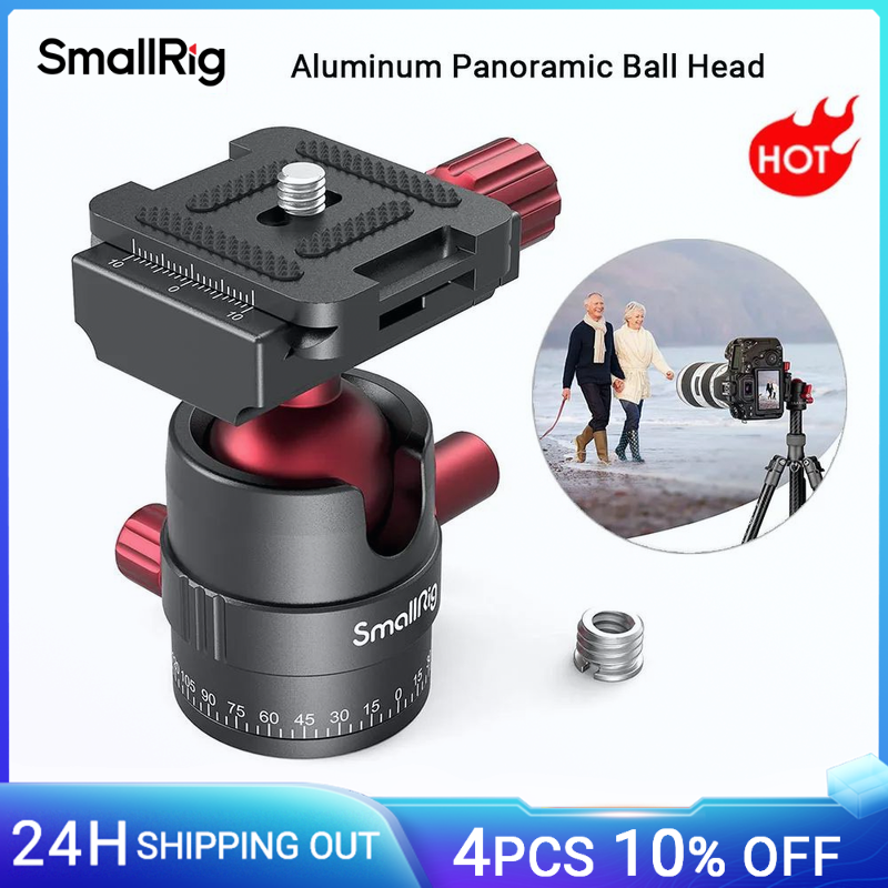 La testa a sfera panoramica in alluminio SmallRig può contenere fino a 5kg con adattatore a vite da 1/4 a 3/8 con piastra a pattino rapido da 1/4 pollici-3034