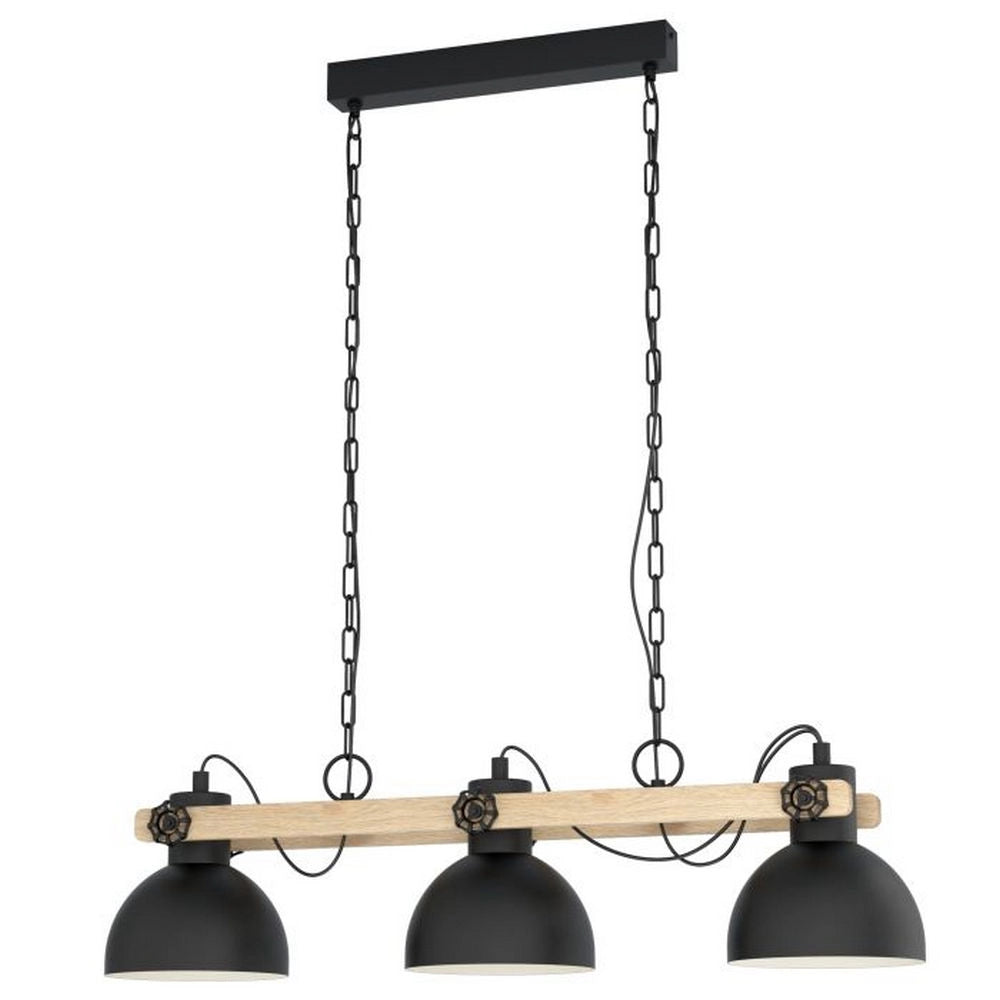Lampada a Sospensione in Legno 3 Luci Nera Lubenham Eglo Lampada a Sospensione in Legno 3 Luci Nera Lubenham Eglo
