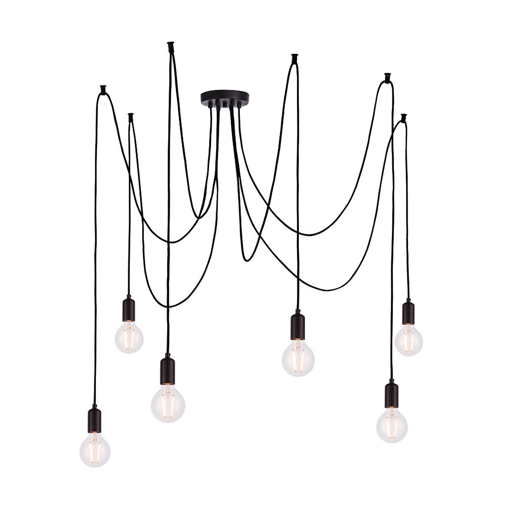 Lampada a sospensione industriale nera 6xE27 Endon Lampada a sospensione industriale nera 6xE27 Endon