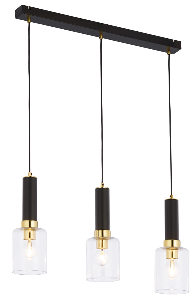 Lampada sospesa nero-oro 70cm 3 vetro E27 Tuluza Jupiter Lampada sospesa nero-oro 70cm 3 vetro E27 Tuluza Jupiter