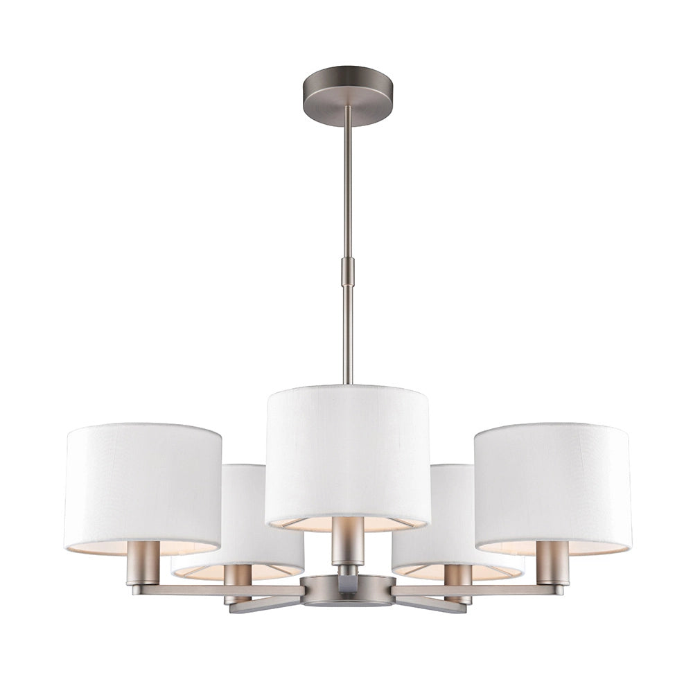 Lampadario 5 luci nichel opaco paralumi bianco E14 Lampadario 5 luci nichel opaco paralumi bianco E14