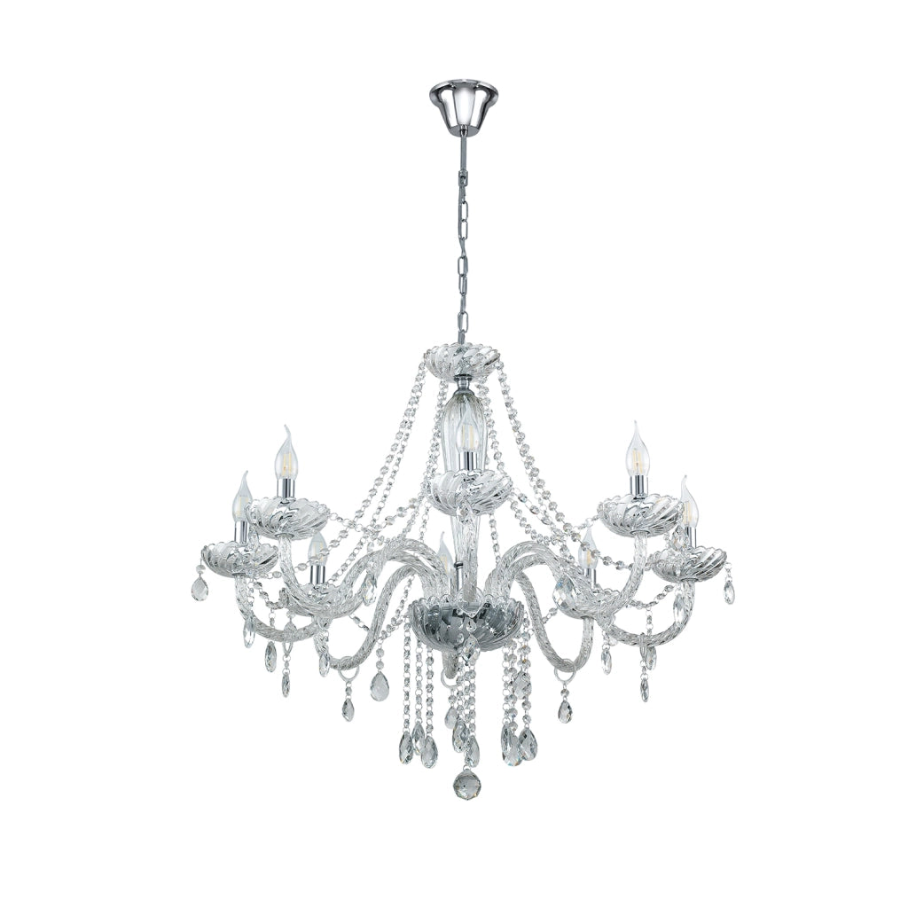 Lampadario A Sospensione Classico Basilano 1 Acciaio Cromo Vetro Luci E14 Lampadario A Sospensione Classico Basilano 1 Acciaio Cromo Vetro Luci E14