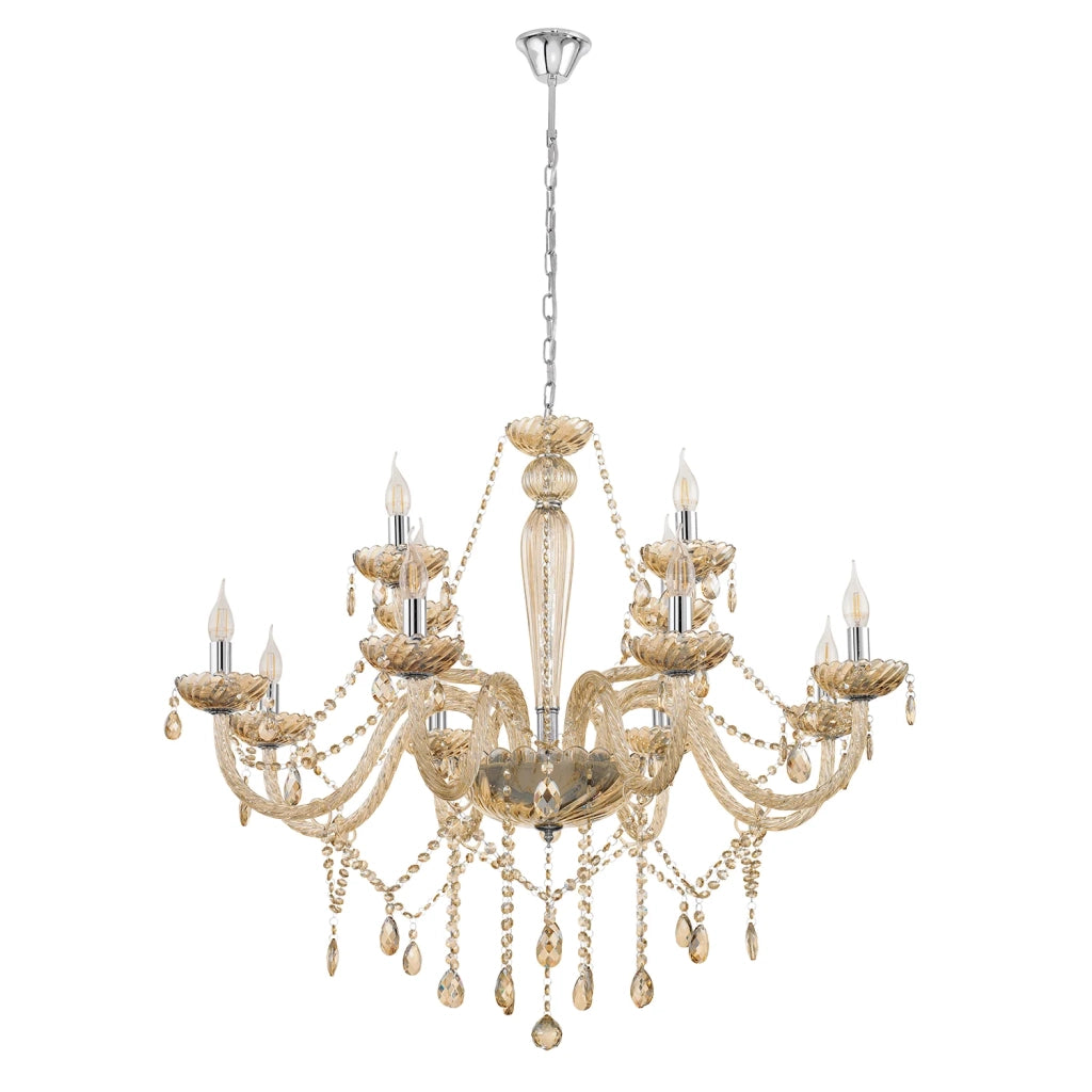 Lampadario A Sospensione Classico Basilano Acciaio Cromo Vetro 12 Luci E14 Lampadario A Sospensione Classico Basilano Acciaio Cromo Vetro 12 Luci E14