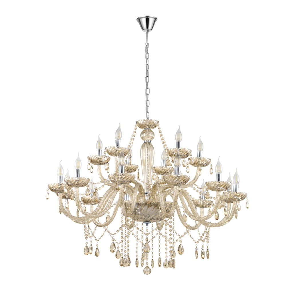 Lampadario A Sospensione Classico Basilano Acciaio Cromo Vetro 18 Luci E14 Lampadario A Sospensione Classico Basilano Acciaio Cromo Vetro 18 Luci E14