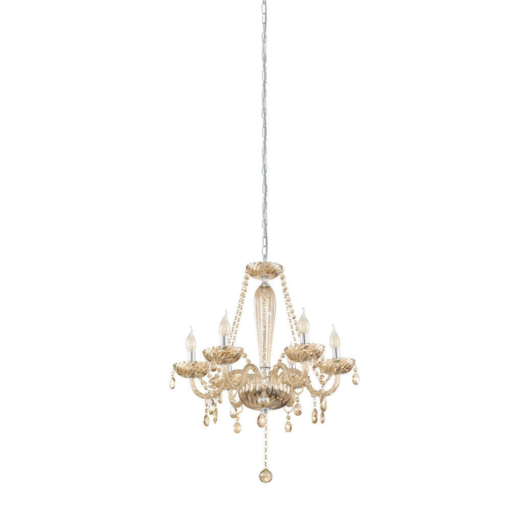 Lampadario A Sospensione Classico Basilano Acciaio Cromo Vetro 6 Luci E14 Lampadario A Sospensione Classico Basilano Acciaio Cromo Vetro 6 Luci E14