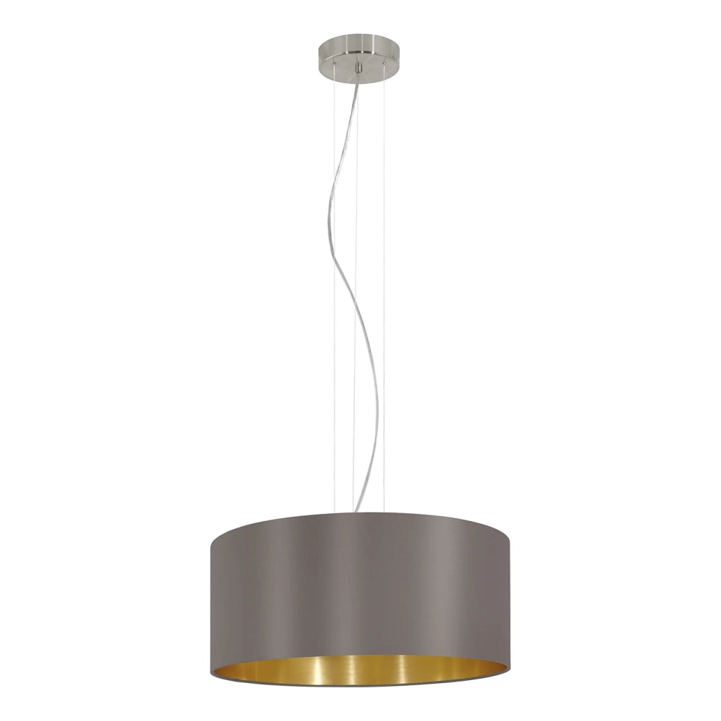 Lampadario A Sospensione Contemporaneo Maserlo Acciaio Nichel Oro 3 Luci E27