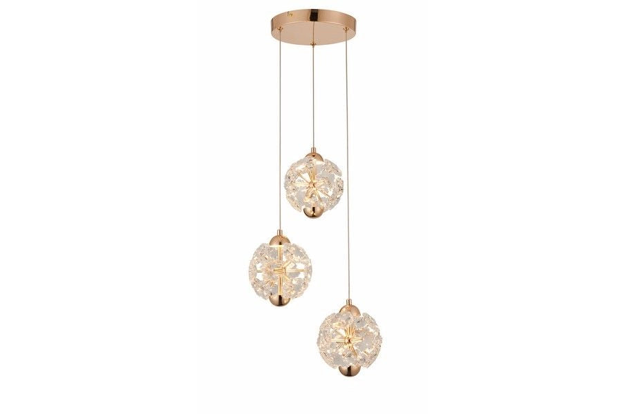 Lampadario a sospensione Meduza 3 luci LED ottone cristallo Lampadario a sospensione Meduza 3 luci LED ottone cristallo