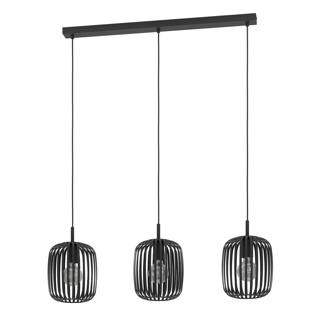 Lampadario A Sospensione Minimal Romazzina Lineare Acciaio Nero 3 Luci E27