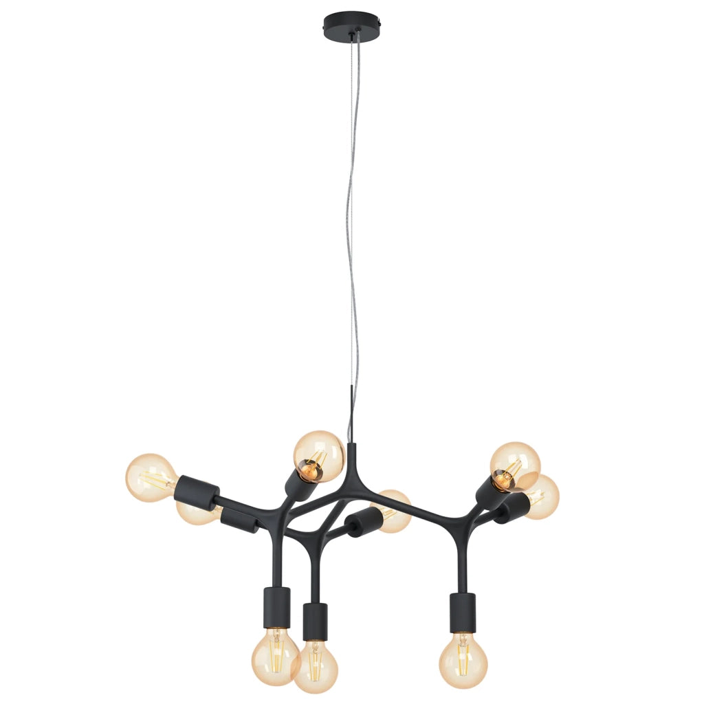 Lampadario A Sospensione Moderno Bocadella Acciaio Nero 9 Luci E27 Lampadario A Sospensione Moderno Bocadella Acciaio Nero 9 Luci E27