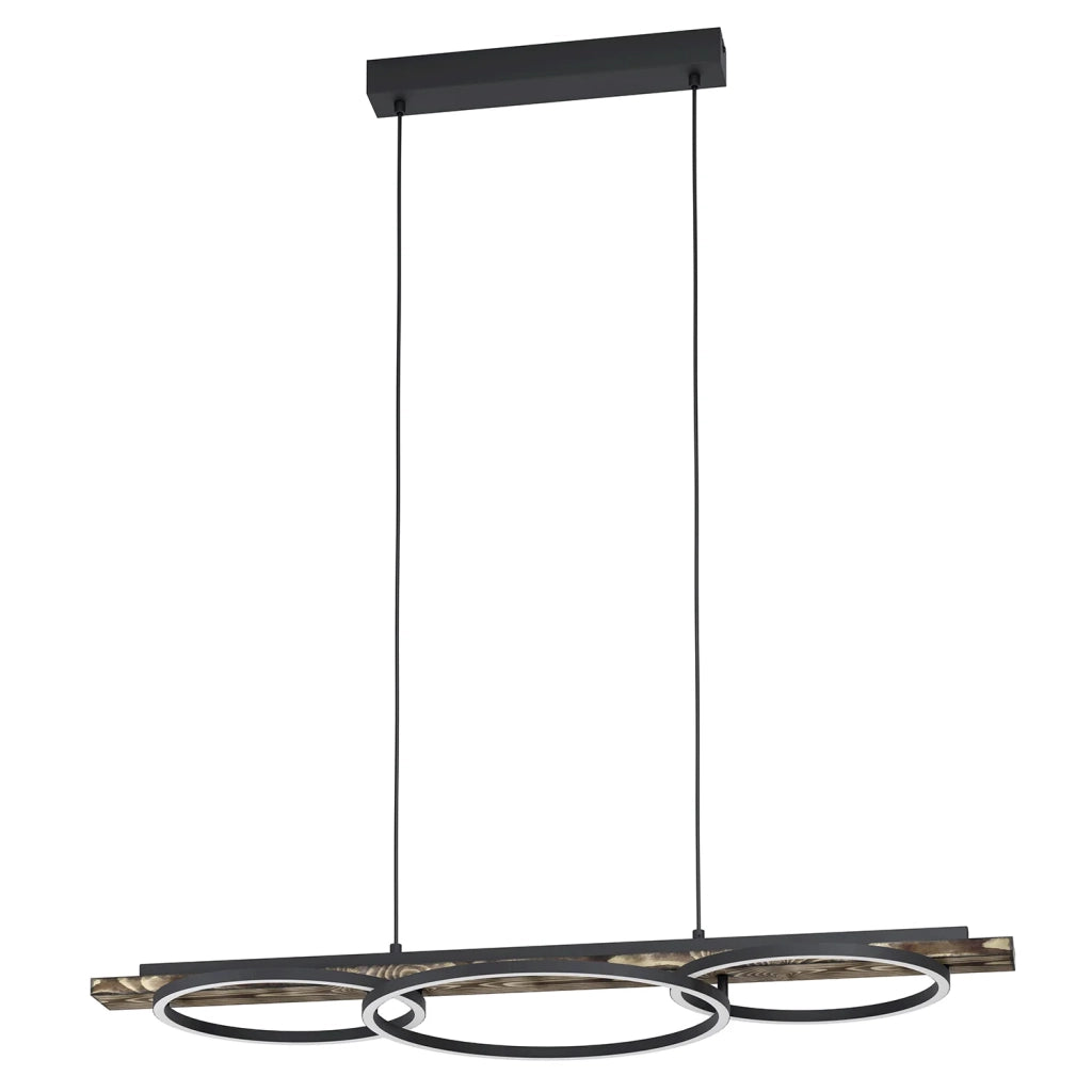 Lampadario A Sospensione Moderno Boyal Acciaio Nero Legno 2 Luci Led 12,5W