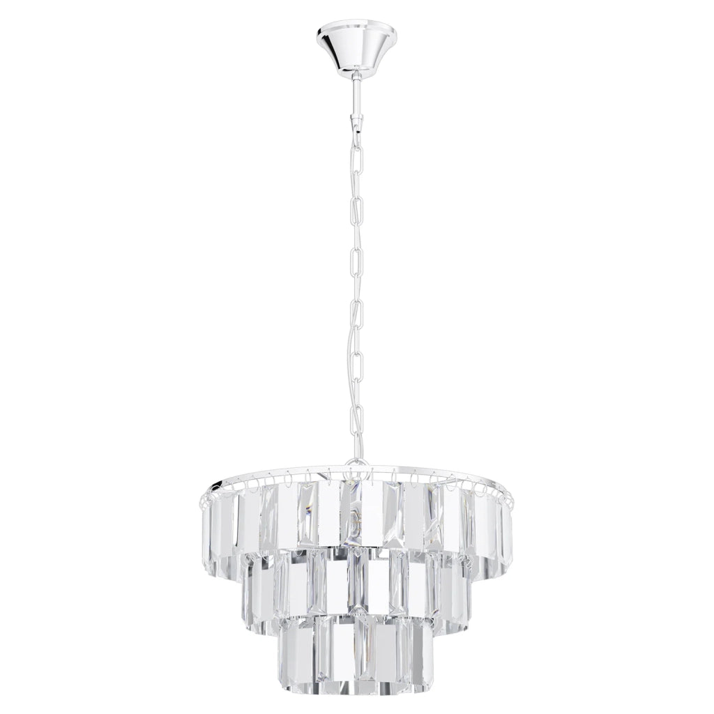 Lampadario A Sospensione Moderno Erseka Acciaio Cromo Cristallo 5 Luci E14