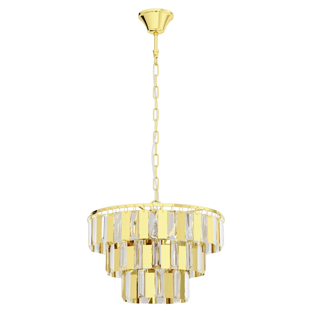 Lampadario A Sospensione Moderno Erseka Acciaio Ottone Cristallo 5 Luci E14