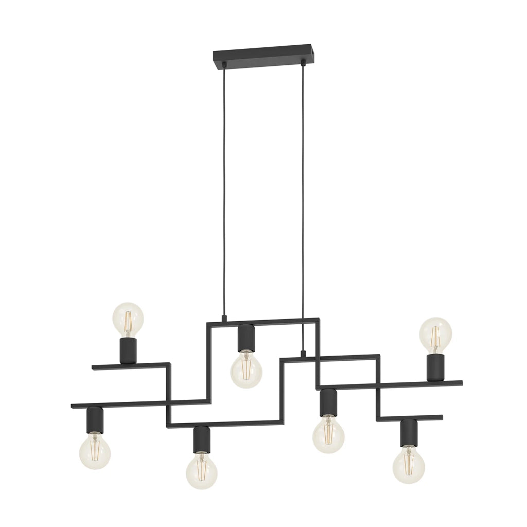 Lampadario A Sospensione Vintage Fembard Acciaio Nero 7 Luci E27 Lampadario A Sospensione Vintage Fembard Acciaio Nero 7 Luci E27