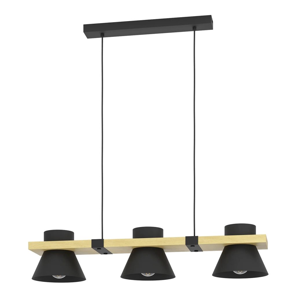 Lampadario A Sospensione Vintage Maccles Acciaio Nero Legno 3 Luci E27 Lampadario A Sospensione Vintage Maccles Acciaio Nero Legno 3 Luci E27