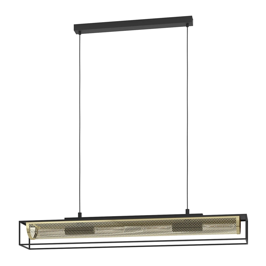 Lampadario A Sospensione Vintage Nohales Acciaio Nero Ottone 4 Luci E27