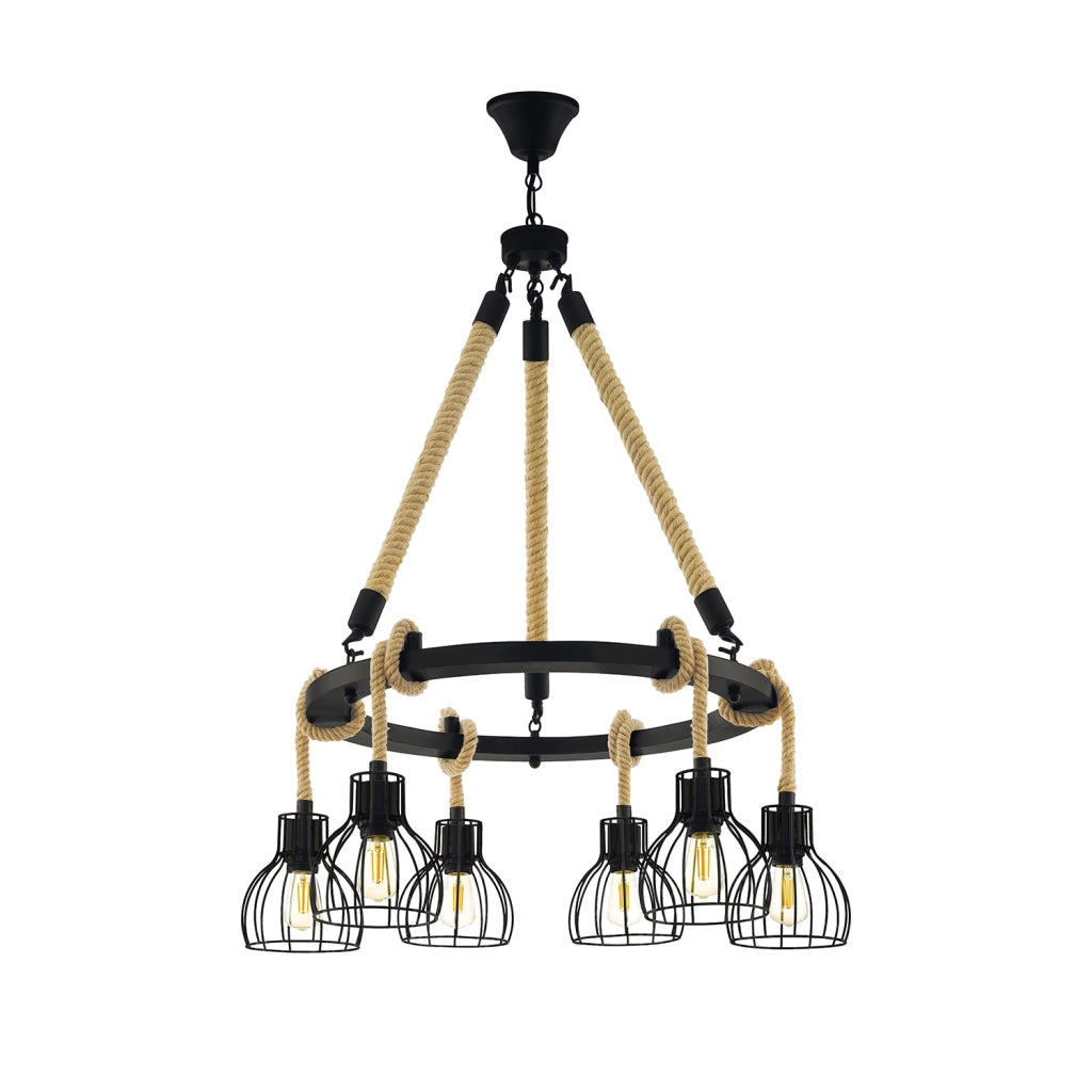 Lampadario A Sospensione Vintage Rampside Acciaio Nero 6 Luci E27 Lampadario A Sospensione Vintage Rampside Acciaio Nero 6 Luci E27
