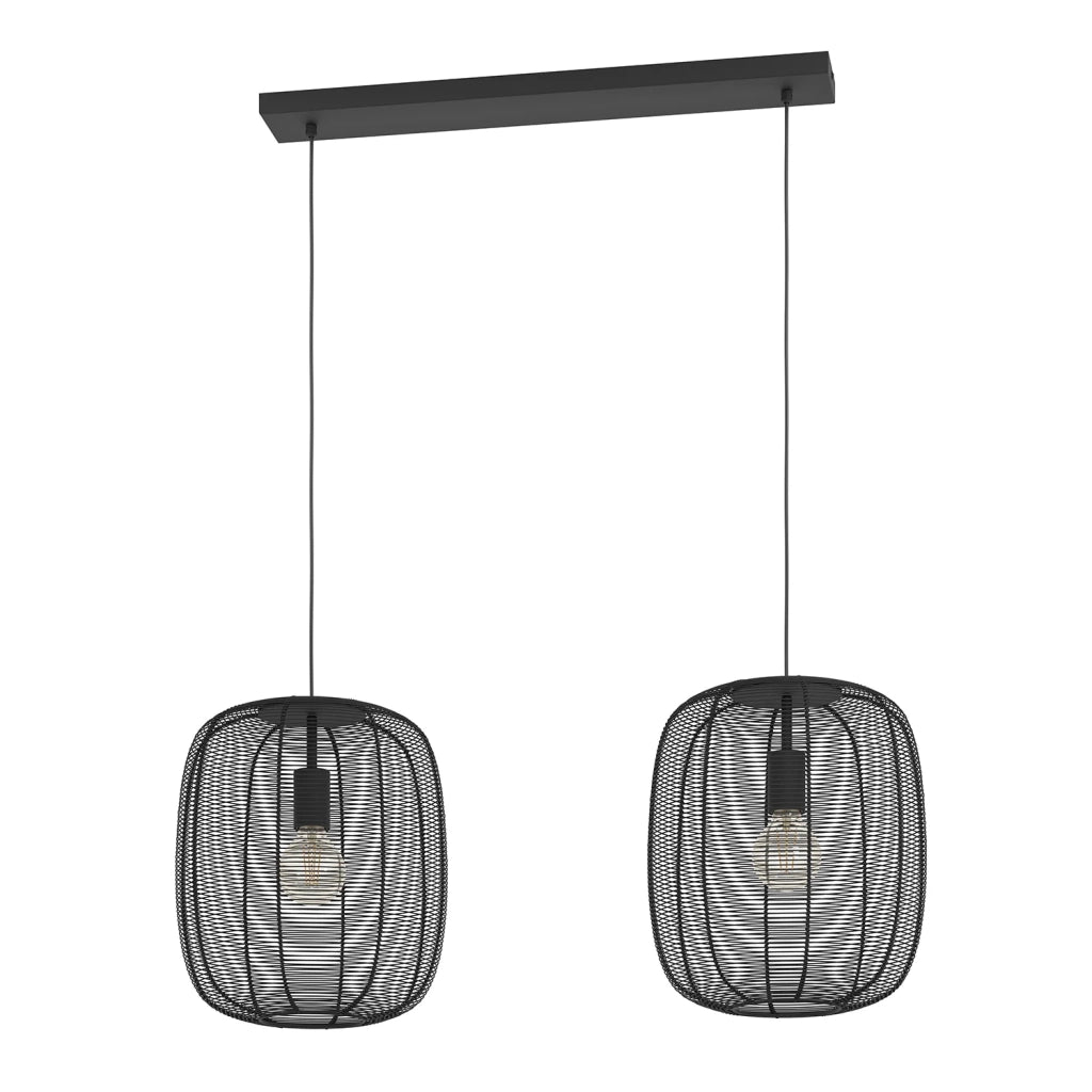 Lampadario A Sospensione Vintage Rinroe Acciaio Nero 2 Luci E27 Lampadario A Sospensione Vintage Rinroe Acciaio Nero 2 Luci E27