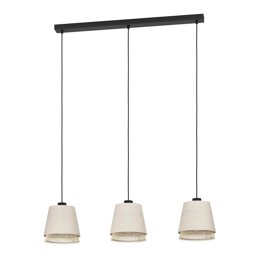 Lampadario A Sospensione Vintage Tabley Acciaio Nero Legno 3 Luci E27