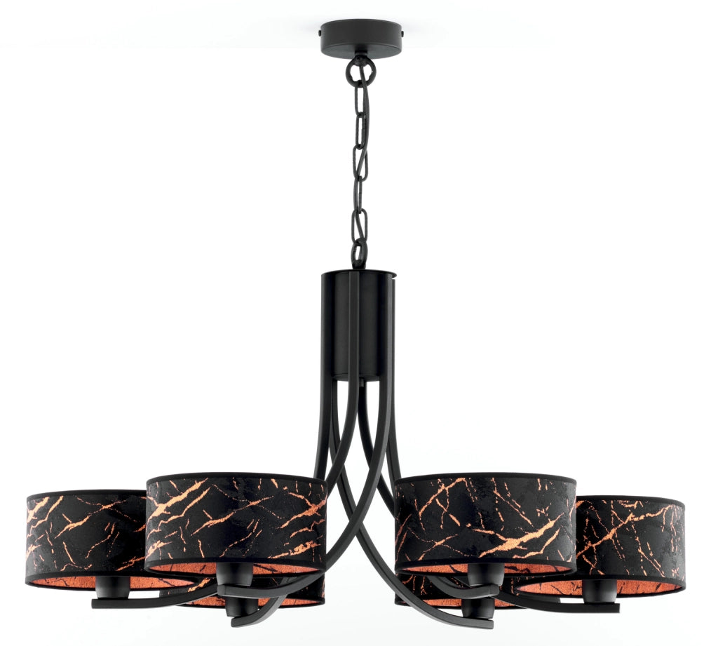 Lampadario Arthur nero rame 6xE27 15W catena Jupiter Lampadario Arthur nero rame 6xE27 15W catena Jupiter