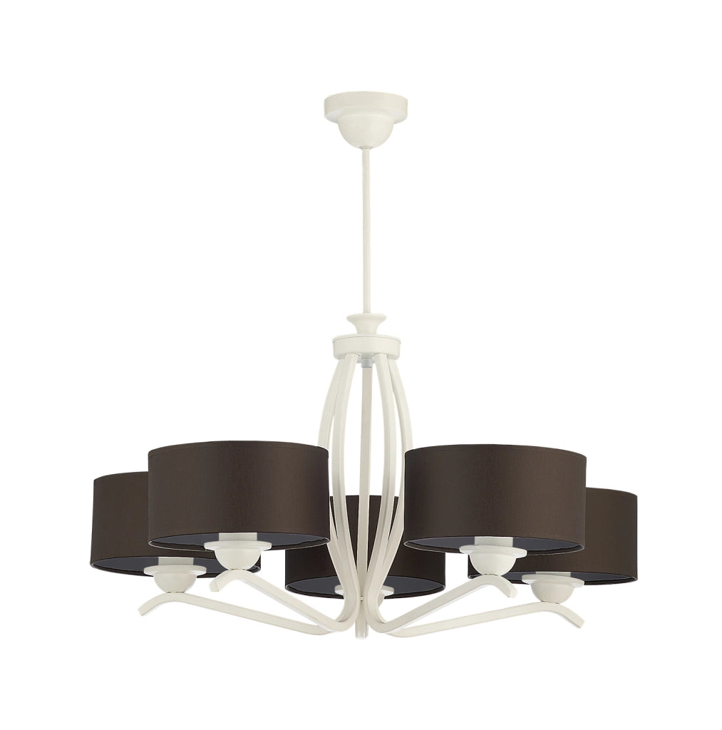 Lampadario classico bianco 5 luci paralumi bronzo E27 Lampadario classico bianco 5 luci paralumi bronzo E27