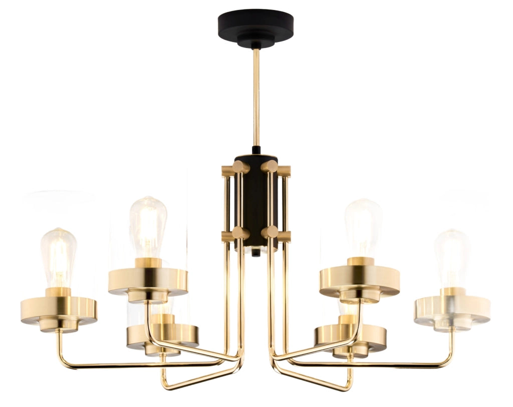 Lampadario classico RAMIREZ oro/nero 6xE27 vetro trasparente"" Lampadario classico RAMIREZ oro/nero 6xE27 vetro trasparente""
