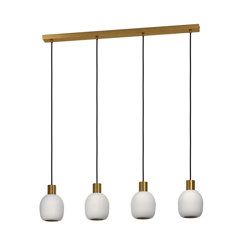 Lampadario Contemporaneo Manzanares Acciaio Ottone Vetro 4 Luci E27