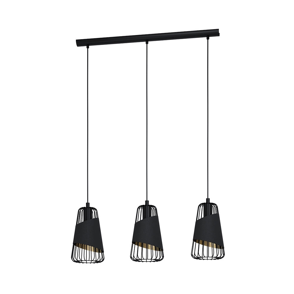 Lampadario Industrial Austell 3 Luci Acciaio Nero