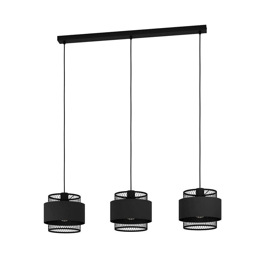 Lampadario Industrial Bazely 3 Luci Acciaio Nero Lampadario Industrial Bazely 3 Luci Acciaio Nero