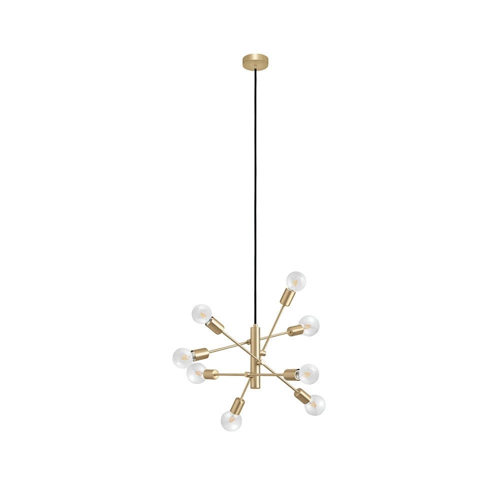 Lampadario Industrial Gradoli 1 8 Luci Acciaio Ottone Spazzolato