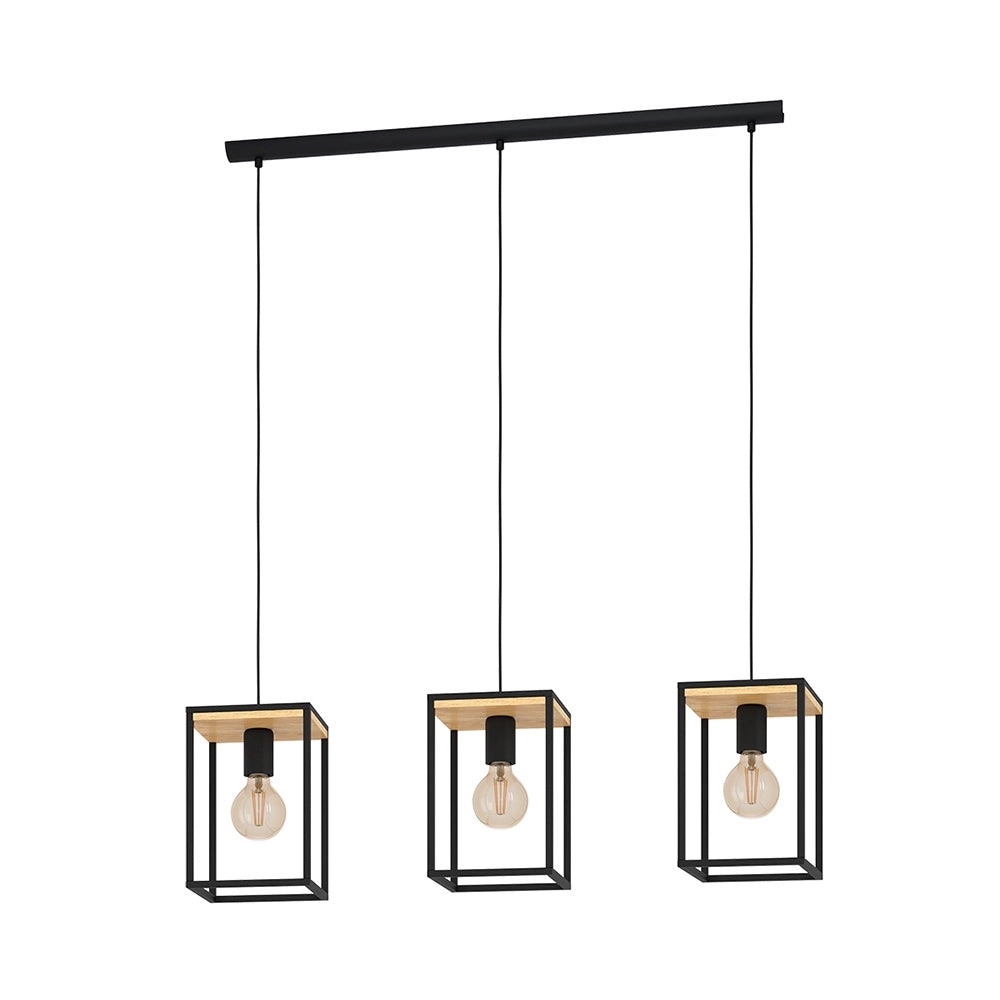 Lampadario Industrial Libertad 3 Luci Metallo Nero E Marrone