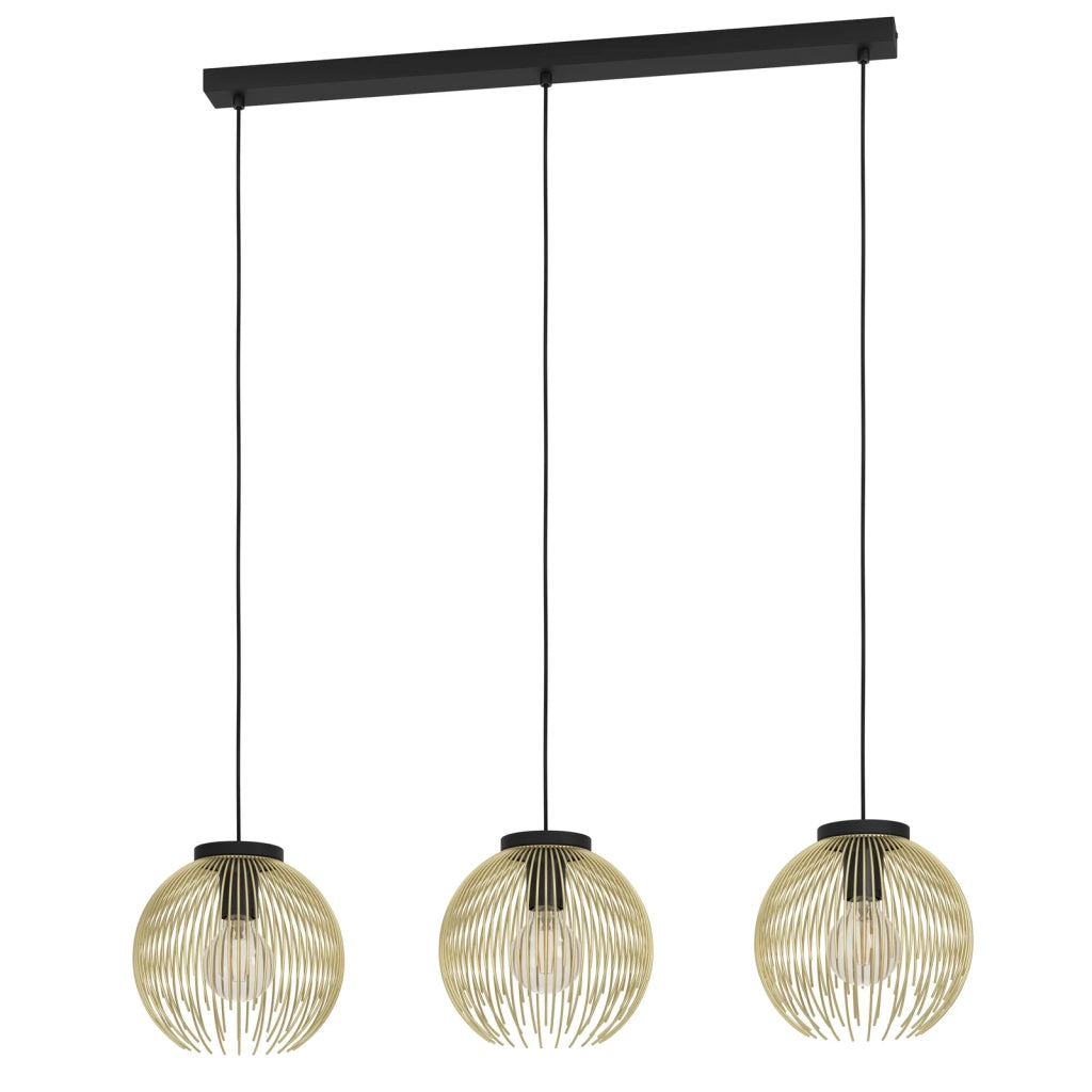 Lampadario Industrial-Nordico Acciaio Nero E Oro 3 Luci E27 Lampadario Industrial-Nordico Acciaio Nero E Oro 3 Luci E27