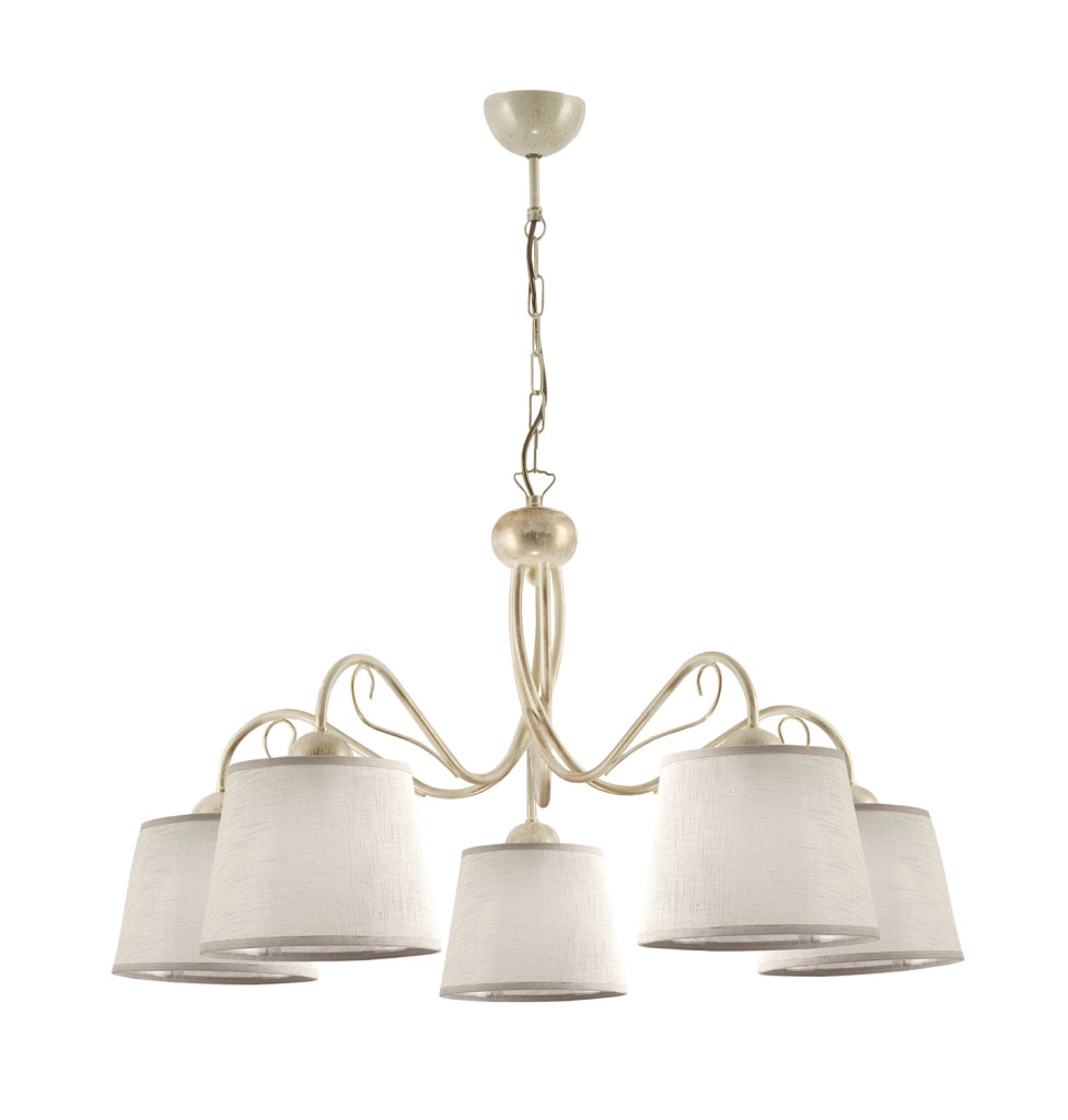 Lampadario retro 5 luci ecru con paralumi E27 Jupiter Lampadario retro 5 luci ecru con paralumi E27 Jupiter