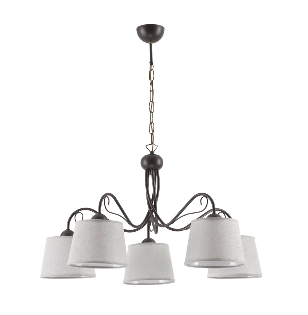 Lampadario rétro 5 luci venge con paralumi grigi E27 Jupiter Lampadario rétro 5 luci venge con paralumi grigi E27 Jupiter