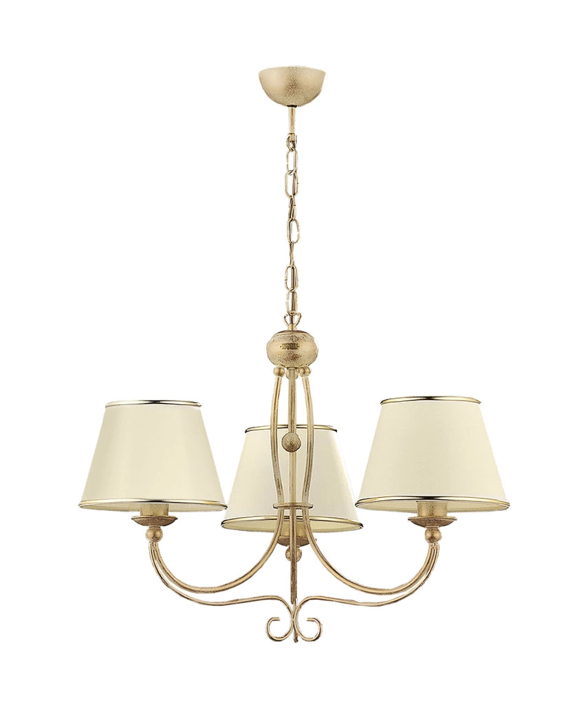 Lampadario retro oro 3 luci paralumi ecru E27 Laura Jupiter Lampadario retro oro 3 luci paralumi ecru E27 Laura Jupiter