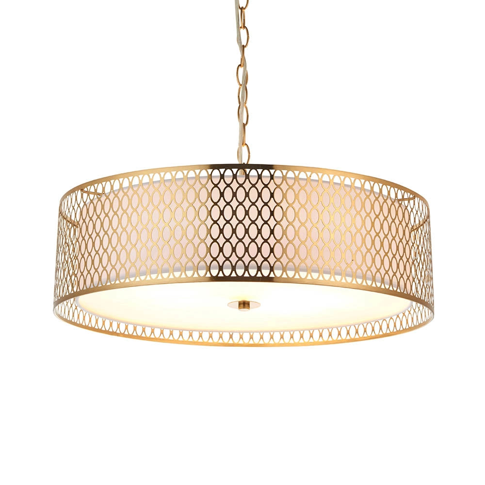 Lampadario rotondo traforato oro 3xE27 Cordero Endon Lampadario rotondo traforato oro 3xE27 Cordero Endon
