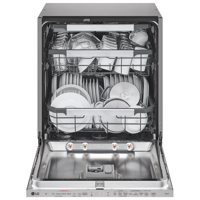 LAVASTOVIGLIE INCASSO Pannello frontale non in dotazione LG QuadWash DB597TXS, Programmi 10, Dimensioni: L 59,8 cm, A 81,5 P 55,4 Rumorosità 43 dB(A), Consumo di acqua 9,5 l, Noble Steel, Classe