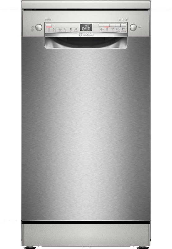 LAVASTOVIGLIE Libera installazione (FS) BOSCH SPS2HKI55E, Programmi 6, Dimensioni: L 45 cm, A 84,5 P 60 Rumorosità 46 dB(A), Consumo di acqua 8,9 l, Acciao spazzolato anti-impronta, Classe D