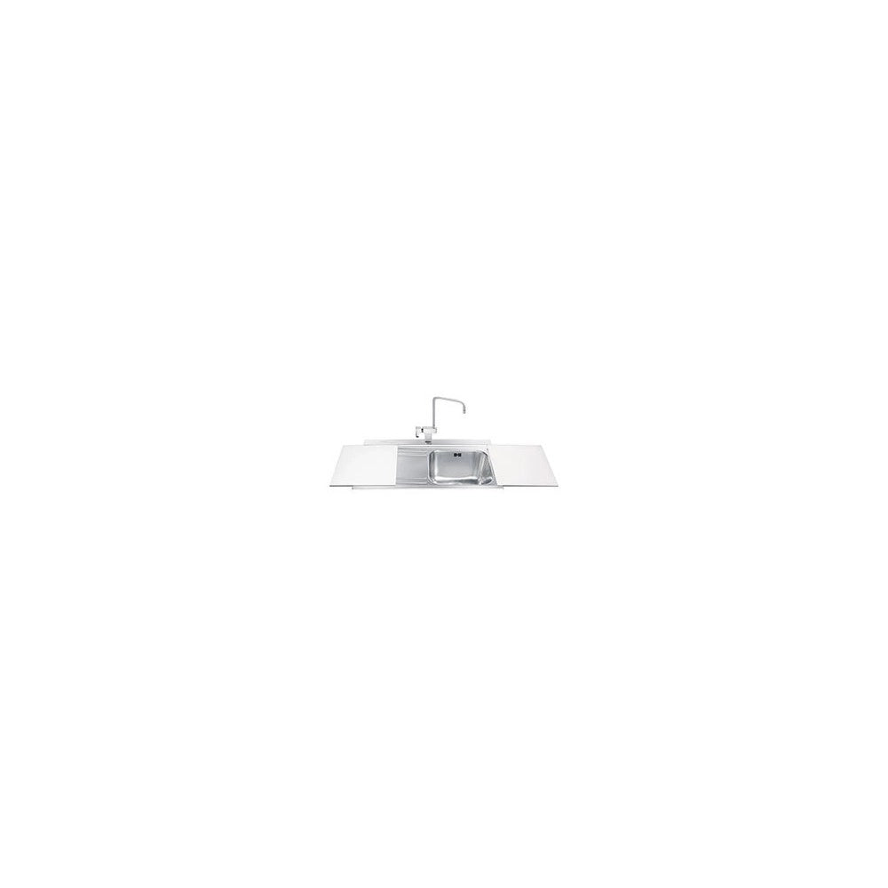 Lavello incasso 1 vasca e gocciolatoio sinistro con taglieri in vetro bianco Smeg LI91BS inox